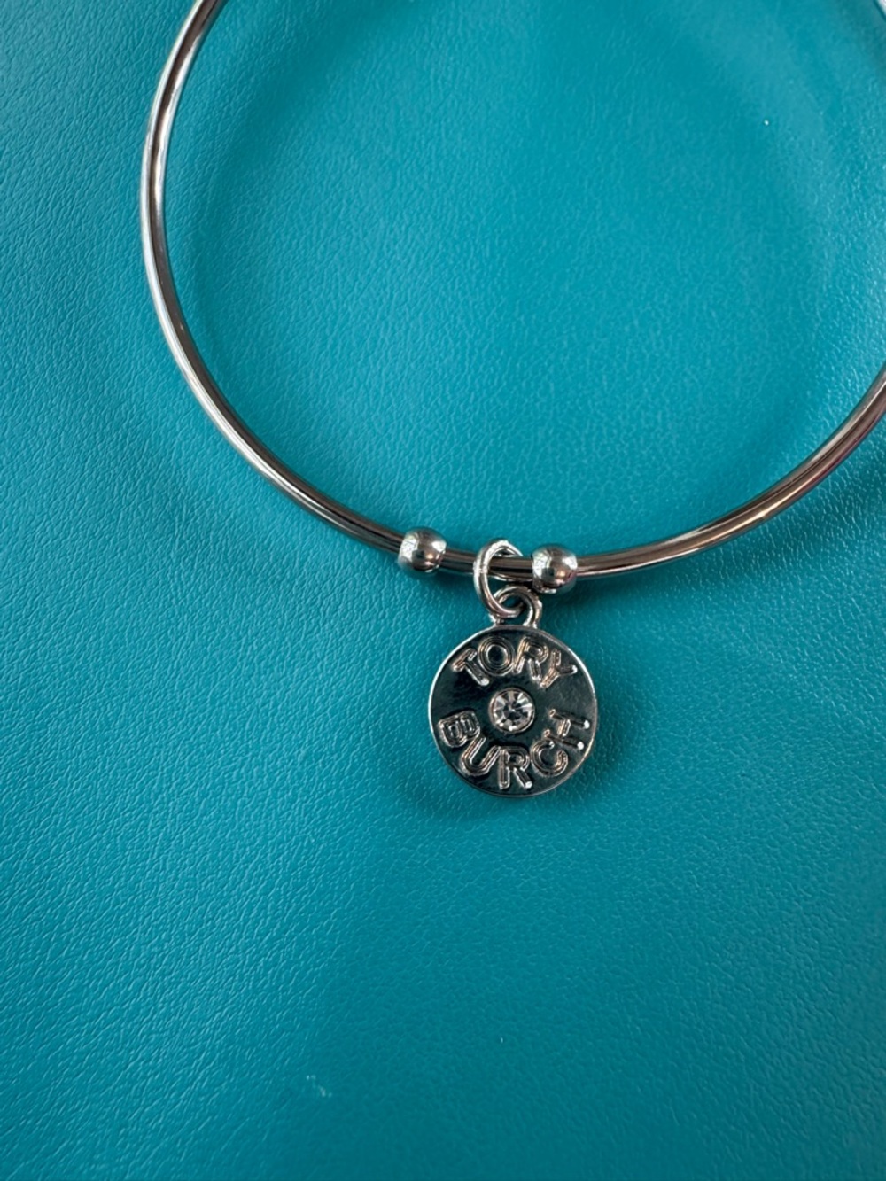 Upcycled authentic Tory Burch Silver Logo Disc Bangle Bracelet - Picture 7 of 7